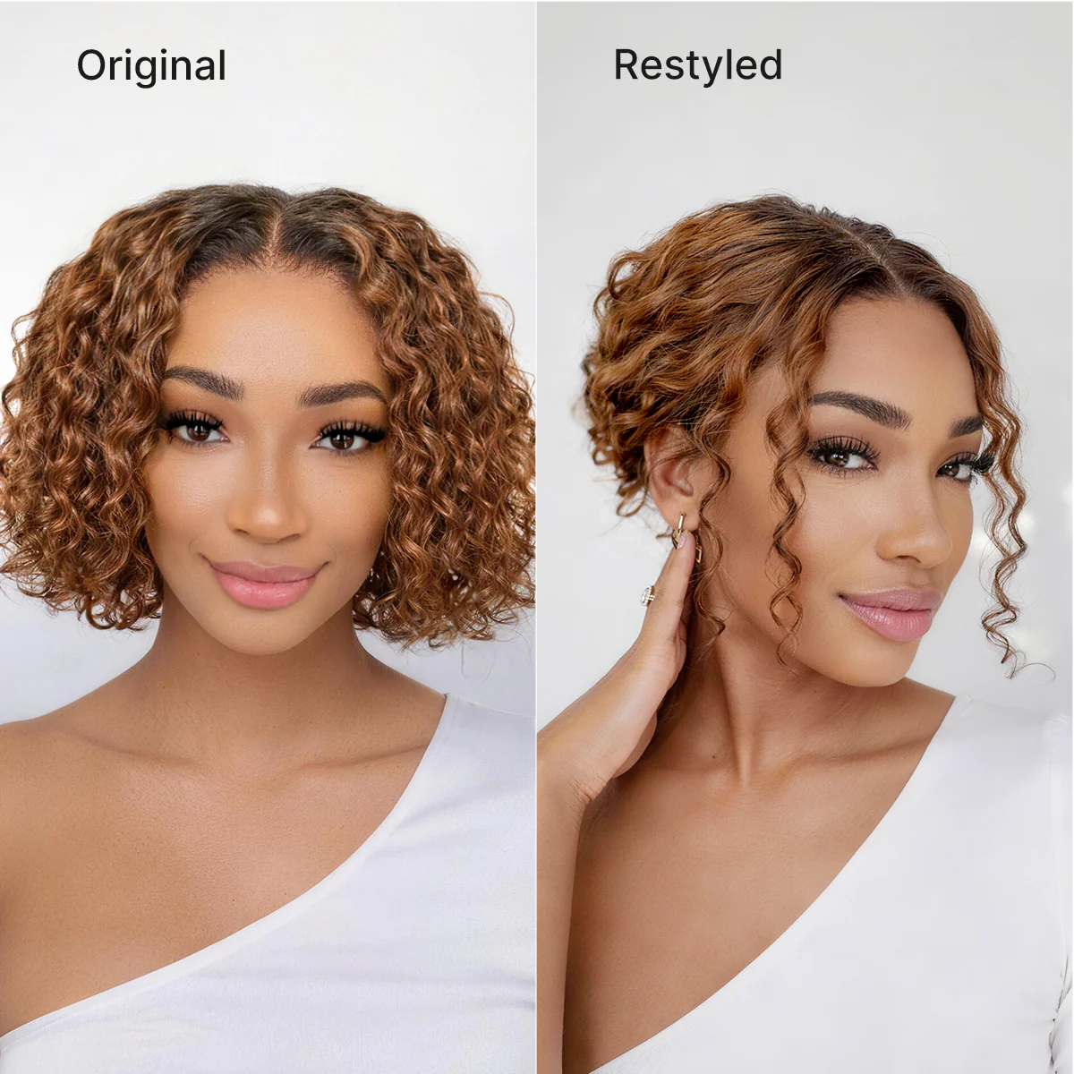 Warm Caramel Brown / Natural Black Deep Curly Glueless 5x5 Closure Pre-Cut Lace Wig - Image 5