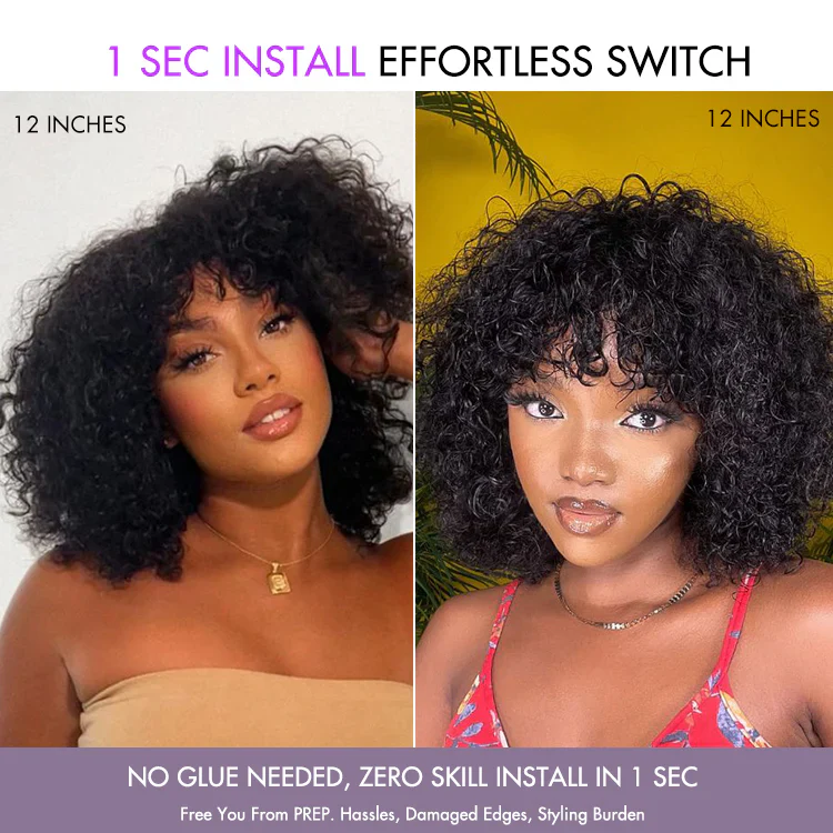 APP 2 For $159.9 | 12 Inches Ash Blonde Highlights Yaki Blunt Cut Bob Wig + 12 Inches Water Wave Minimalist Lace Wig - Image 3
