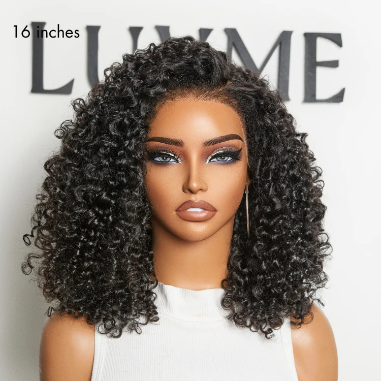 180% Density 4C Kinky Edges Jet Black Burmese Curly Glueless Ear-to-ear Wide T Pre-Cut Lace Front Wig Flexi-Fit Drawstring Cap - Image 2