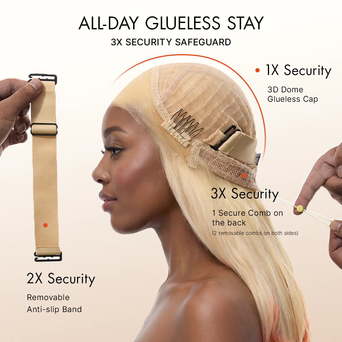 613 Blonde to Ginger Ombre Body Wave Glueless Ear-to-ear 13x4 HD Lace Front Wig Pre-Cut Lace Flexi-Fit Drawstring Cap - Image 10