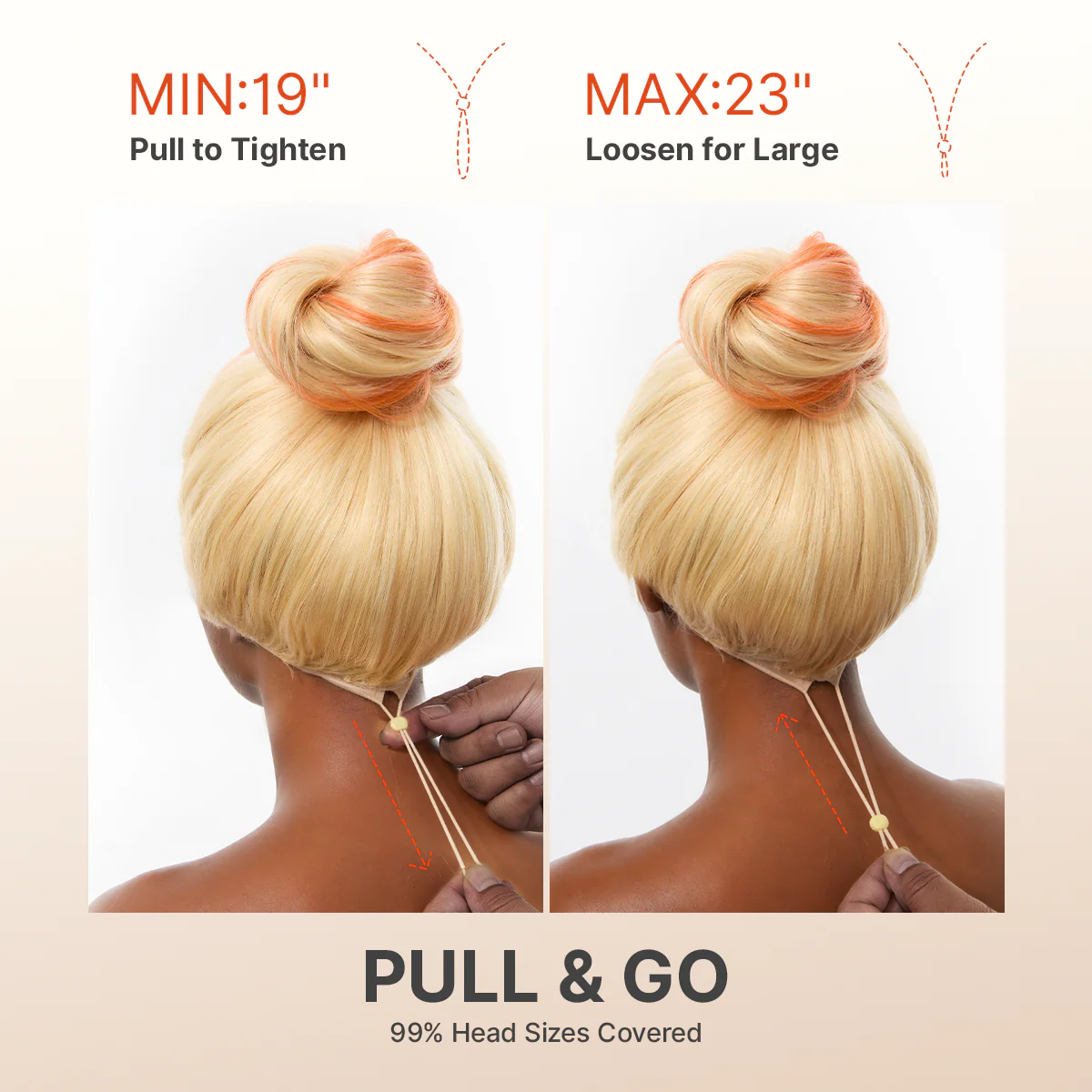 613 Blonde to Ginger Ombre Body Wave Glueless Ear-to-ear 13x4 HD Lace Front Wig Pre-Cut Lace Flexi-Fit Drawstring Cap - Image 11