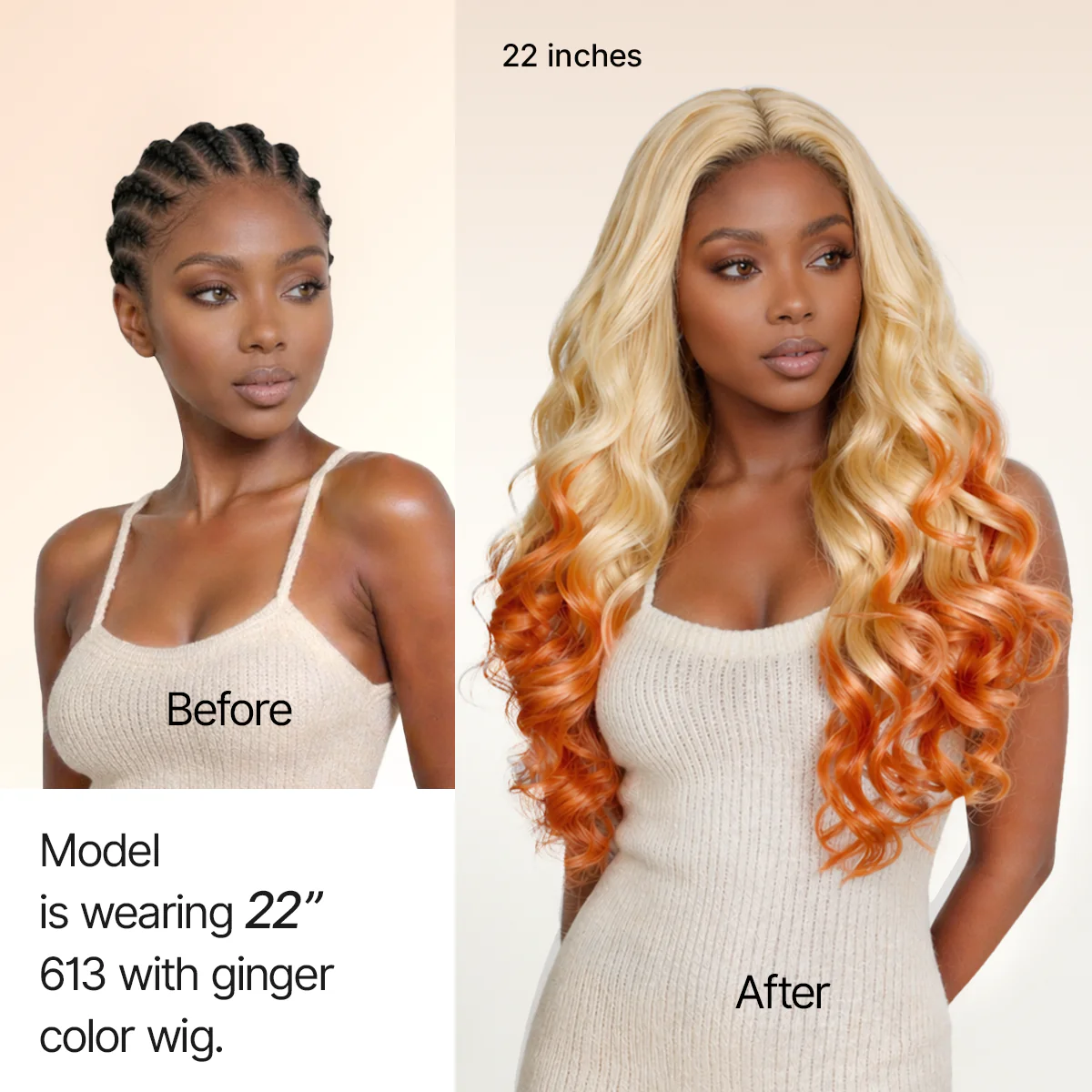 613 Blonde to Ginger Ombre Body Wave Glueless Ear-to-ear 13x4 HD Lace Front Wig Pre-Cut Lace Flexi-Fit Drawstring Cap - Image 4