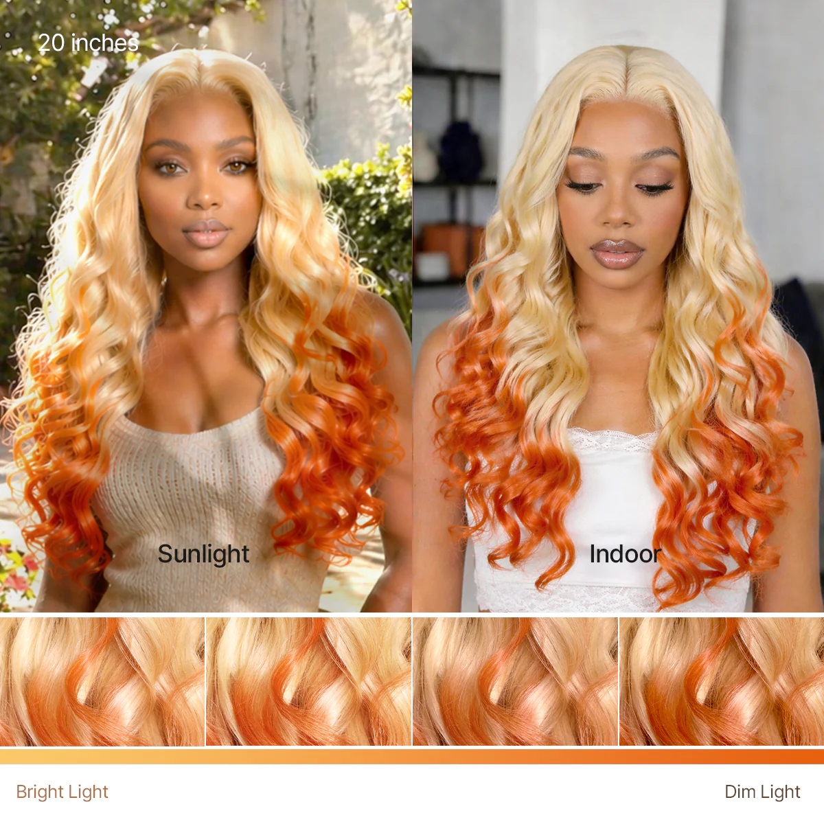 613 Blonde to Ginger Ombre Body Wave Glueless Ear-to-ear 13x4 HD Lace Front Wig Pre-Cut Lace Flexi-Fit Drawstring Cap - Image 9