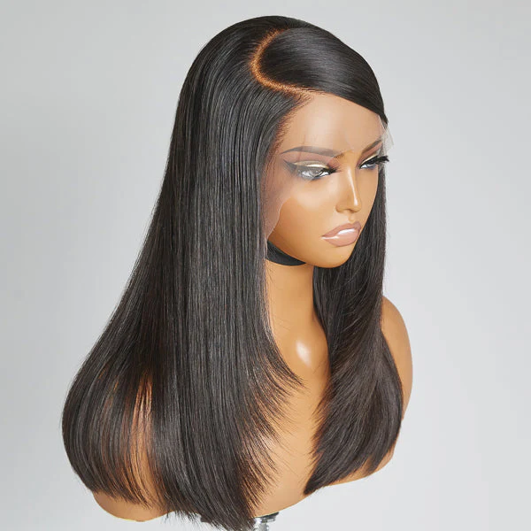 90s Inspired Side Swoop Silky Straight Glueless 13x4 Frontal Lace Long Wig 100% Human Hair