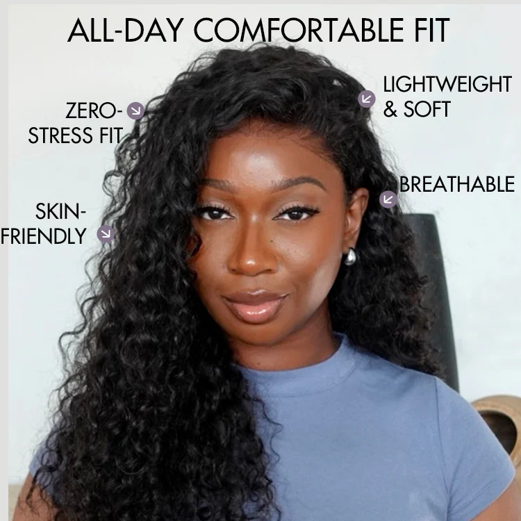 AirFit™ Scalp Care Wigs - Deep Parting Water Wave Human Hair Wig Glueless 11x6 Frontal HD Lace Curly Wig - Image 2