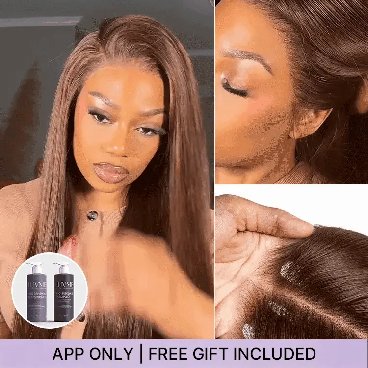 App Only | Rich Chocolate Brown Silky Straight 180% Density Glueless 13x4 Lace Frontal Wig Pre-Cut Lace
