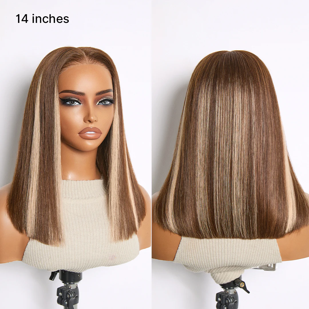Ash Blonde Highlight Glueless 5x5 HD Closure Lace Bob Wig Pre-Cut Lace Flexi-Fit Drawstring Cap - Image 6