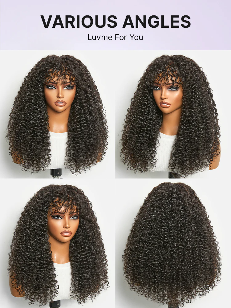 Beginner Friendly 200% Density Kinky Curly with Bangs Glueless 5x5 Closure Pre-Cut Lace Wig All Head Sizes Fit Cap - Image 7
