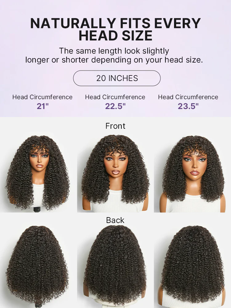 Beginner Friendly 200% Density Kinky Curly with Bangs Glueless 5x5 Closure Pre-Cut Lace Wig All Head Sizes Fit Cap - Image 8