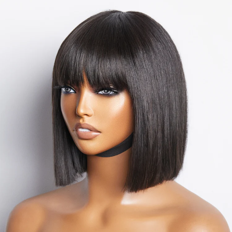 Beginner Friendly Glueless Silky Straight Bob Wig With Bangs Face-Framing - Image 2