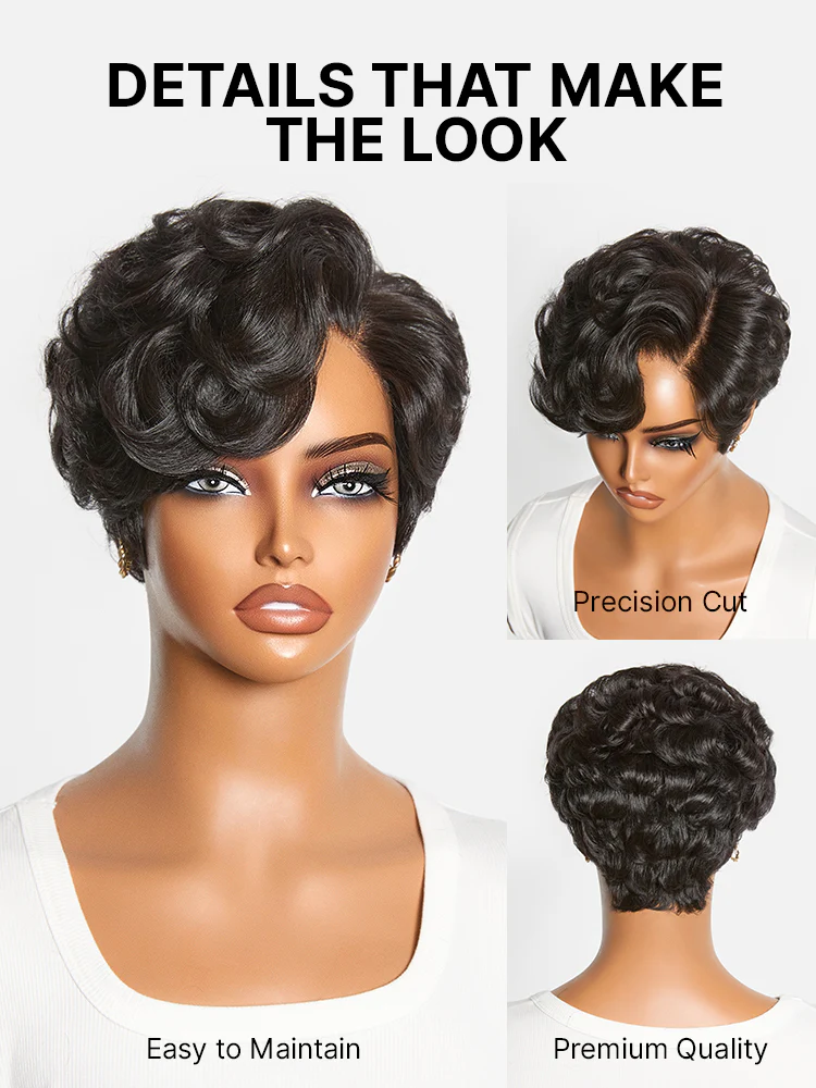 Beginner Friendly Natural Black Lightweight Roll Curl Glueless Minimalist HD Lace Short Pixie Cut Wig Pre Cut Lace - Image 6
