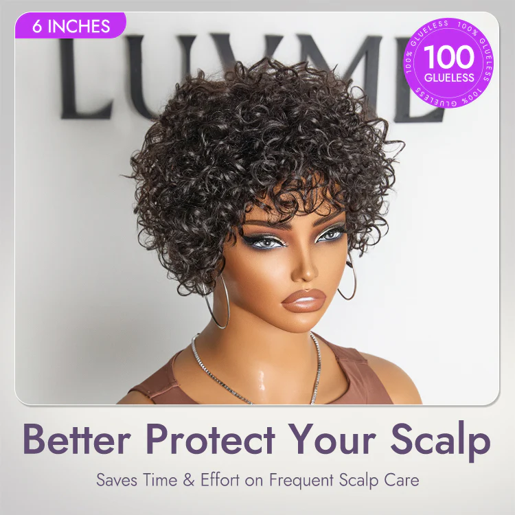 Beginner Friendly Throw On & Go Short Bouncy Curls with Bangs Glueless Wig 100% Human Hair - US Only - Image 2