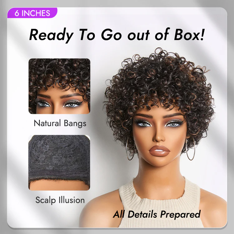 Beginner Friendly Throw On & Go Short Bouncy Curls with Bangs Glueless Wig 100% Human Hair - US Only - Image 9