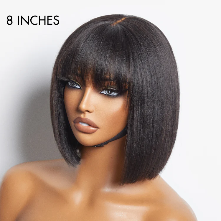Beginner Friendly Yaki Straight Blunt Cut Bob with Bangs Glueless Minimalist Lace Wig - US Only - Image 3