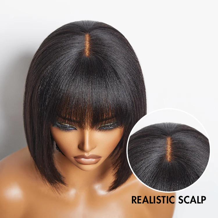 Beginner Friendly Yaki Straight Blunt Cut Bob with Bangs Glueless Minimalist Lace Wig - US Only - Image 5