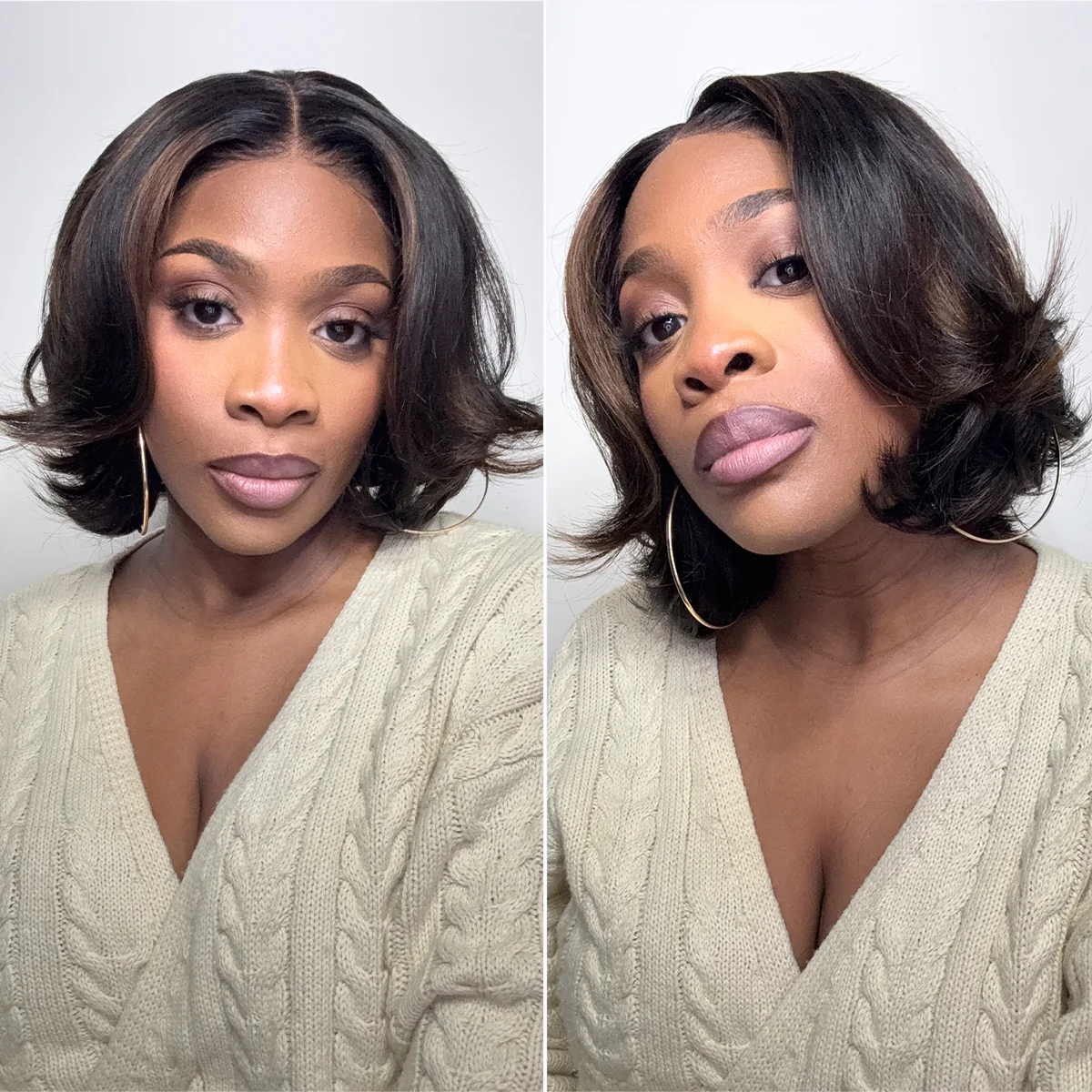 Blonde Highlight / Brown Highlight Short Layered Bob Wig Glueless 5x5 Closure Pre-Cut Lace Wig - Image 15