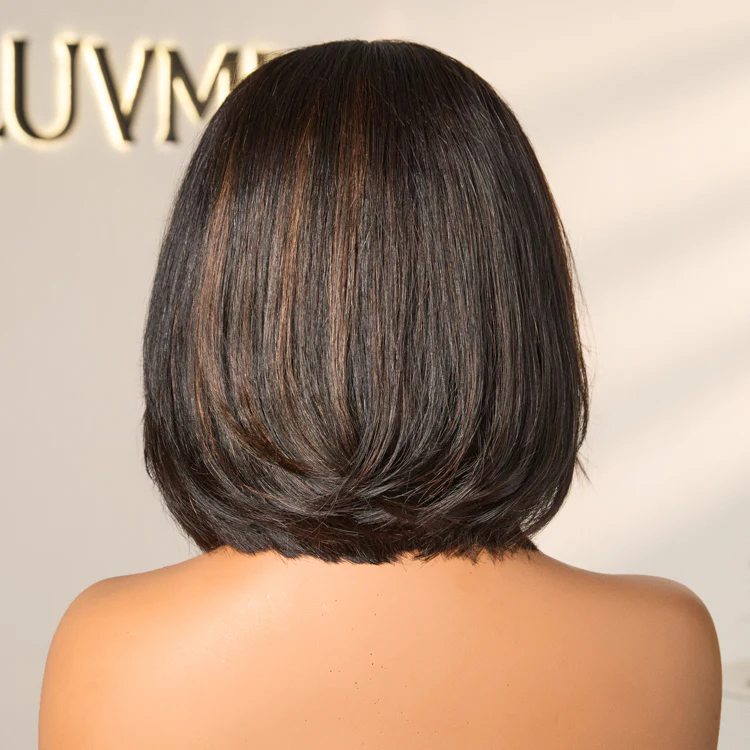 Blonde Highlight / Brown Highlight Short Layered Bob Wig Glueless 5x5 Closure Pre-Cut Lace Wig - Image 19
