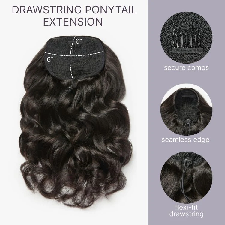 Body Wave Updo Hairpiece with Clip-In 5x5 Lace Closure Bangs and Drawstring Ponytail Quick & Easy - Image 5