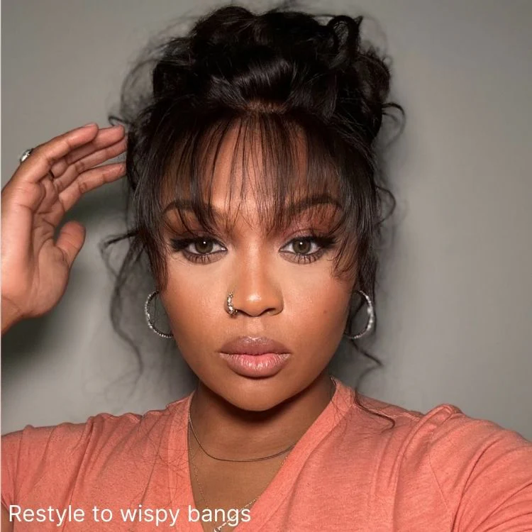 Body Wave Updo Hairpiece with Clip-In 5x5 Lace Closure Bangs and Drawstring Ponytail Quick & Easy - Image 7