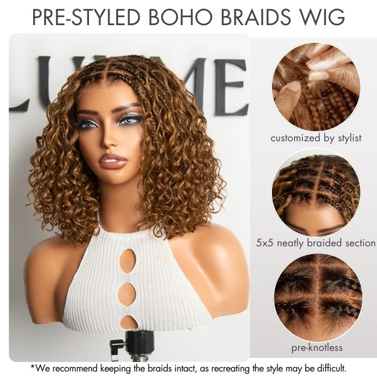 Readitress™ Boho Braids Deep Curly Glueless 5x5 Closure Lace with Braided Top Human Hair Wig Pre-Cut Lace - Image 12