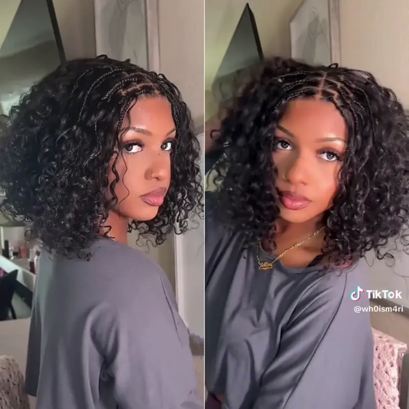 Readitress™ Boho Braids Deep Curly Glueless 5x5 Closure Lace with Braided Top Human Hair Wig Pre-Cut Lace - Image 7
