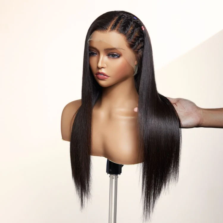 PreMax Wigs | 200% Density Natural Black Left Side Braids Straight 13x4 Frontal HD Lace Long Wig  - US Only - Image 4