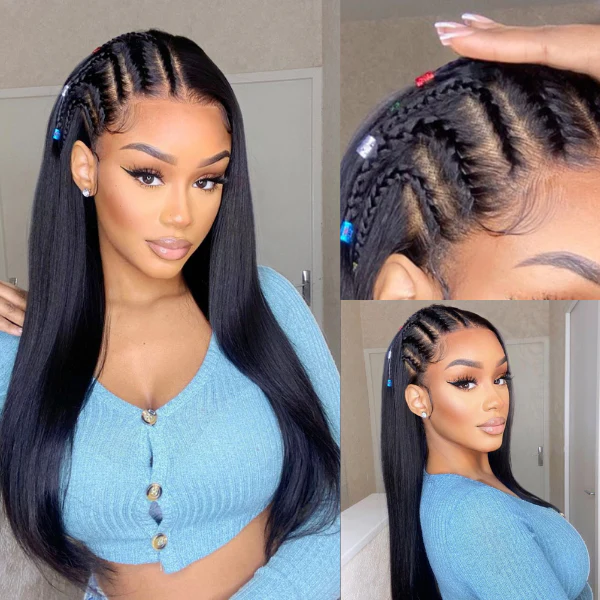 PreMax Wigs | 200% Density Natural Black Left Side Braids Straight 13x4 Frontal HD Lace Long Wig  - US Only - Image 5