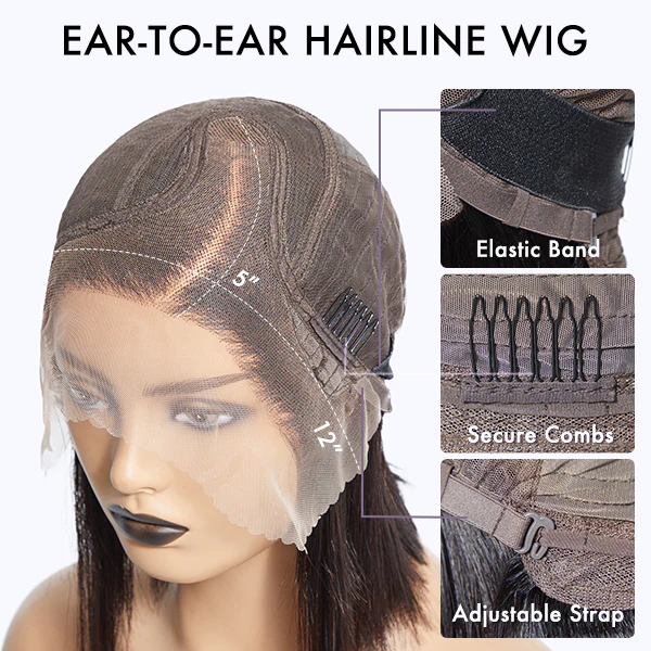 Brown Highlight / Jet Black Short Cut Slicked Back Curly Ear-to-ear Wide T Lace Wig - Image 14