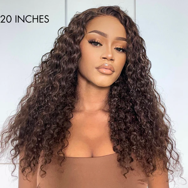 Brown Water Wave 5x5 Closure Lace Glueless Mid Part Long Wig 100% Human Hair - US Only - Image 2