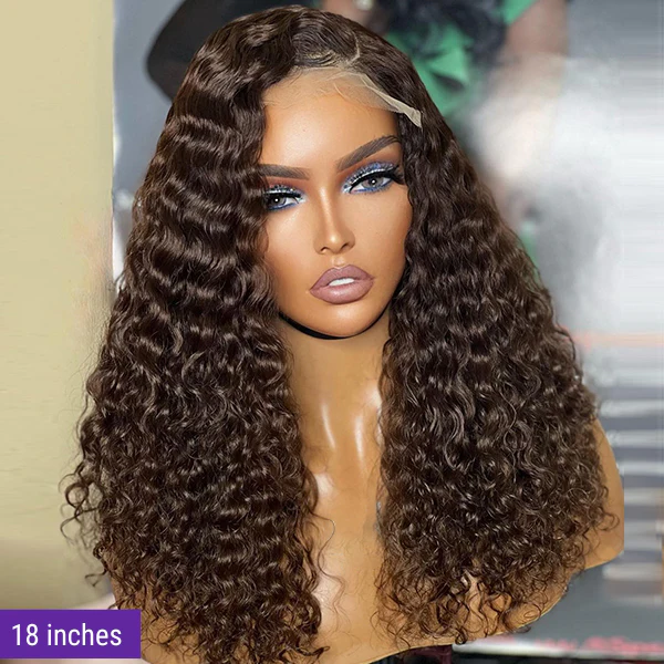 Brown Water Wave 5x5 Closure Lace Glueless Mid Part Long Wig 100% Human Hair - US Only - Image 3