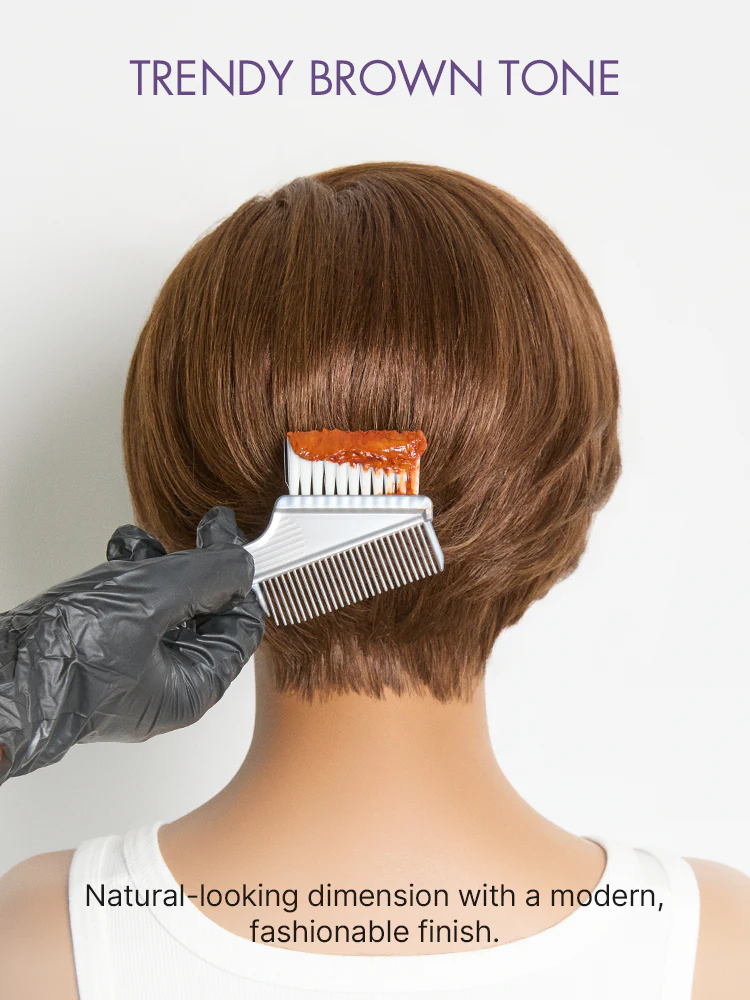 Chestnut Brown Elegant Glueless Minimalist HD Lace Short Pixie Cut Wig with Bangs - Image 7