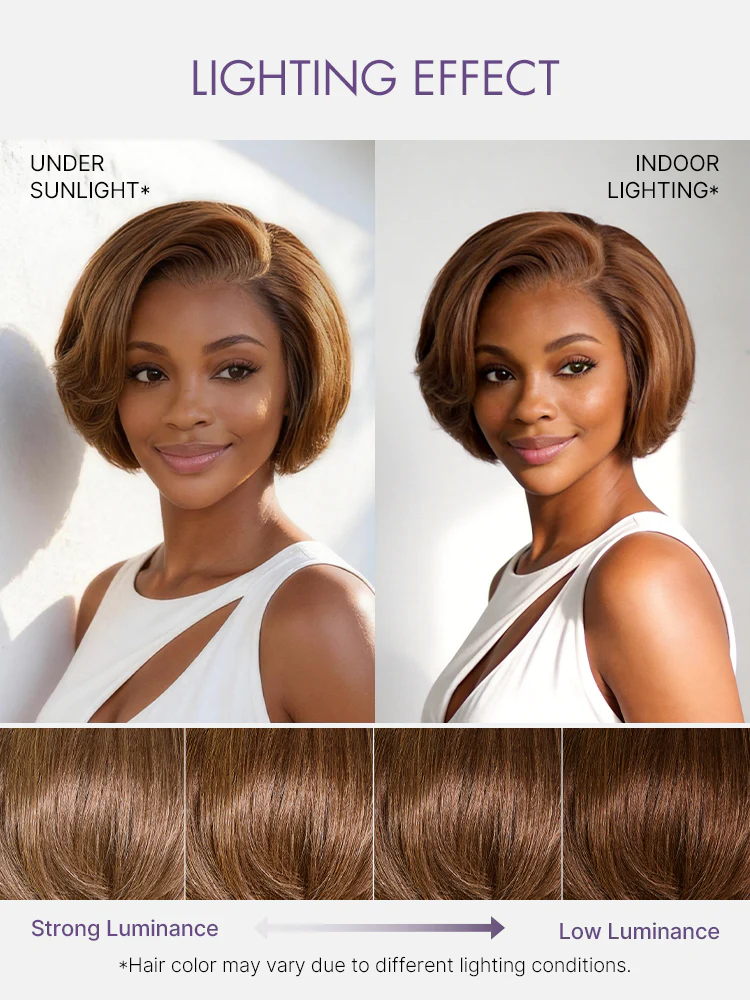 Chestnut Brown Elegant Glueless Minimalist HD Lace Short Pixie Cut Wig with Bangs - Image 9