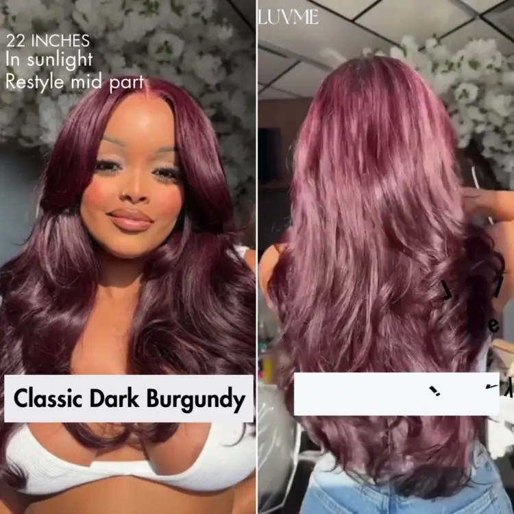 Chic Burgundy 99J Layered Cut Loose Body Wave Glueless 5x5 Closure Lace Wig Pre-Cut Lace - US Only - Image 2