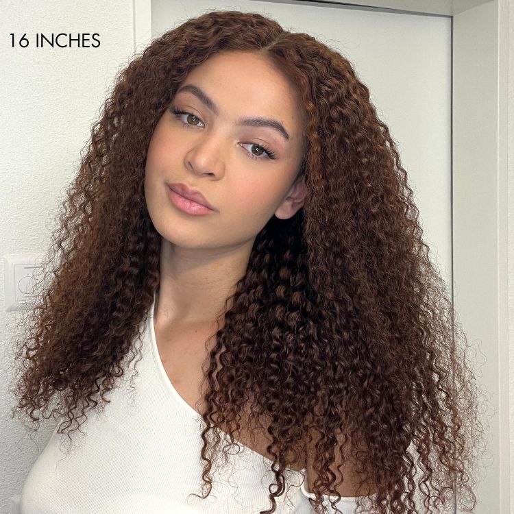 Chocolate Brown Long Curly Glueless 5x5 Closure Long Wig 100% Human Hair - US Only - Image 4