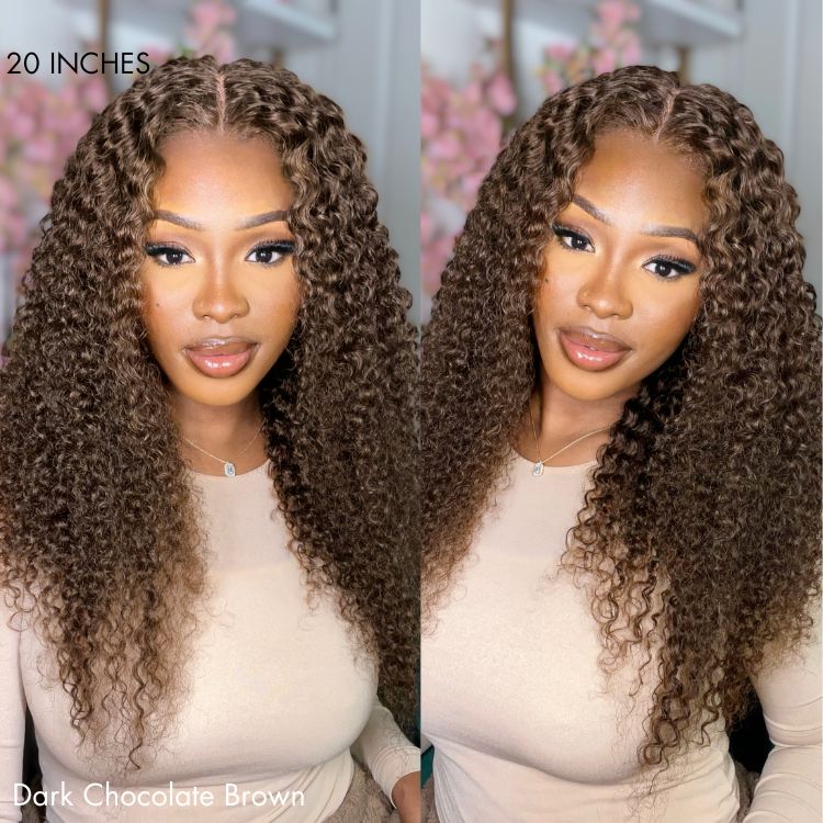 Chocolate Brown Long Curly Glueless 5x5 Closure Long Wig 100% Human Hair - US Only - Image 7