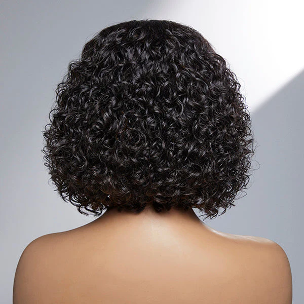 Casual Bouncy Curly 4x4 Closure Lace Glueless Short Wig with Bangs 100% Human Hair - Image 7