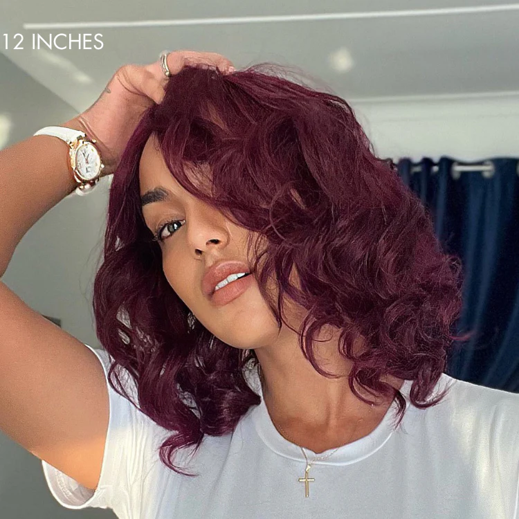 Dark Plum 99J Hair Color Wig Loose Wave Minimalist HD Lace Glueless Mid Part Short Wig - US Only - Image 4