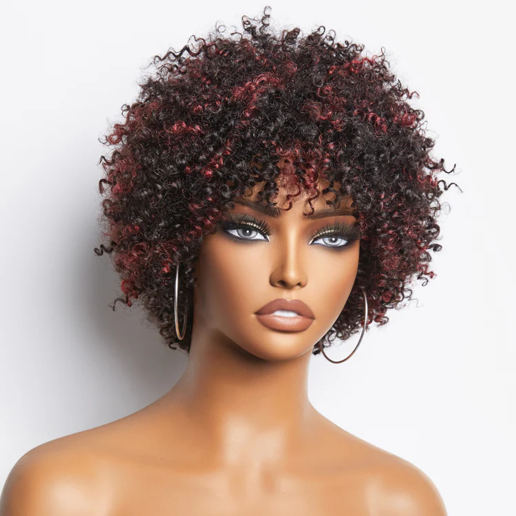 Dark Red / Blonde Highlights / Natural Black Afro Curls Glueless Ready to Go Wig Beginner Friendly - US Only - Image 2