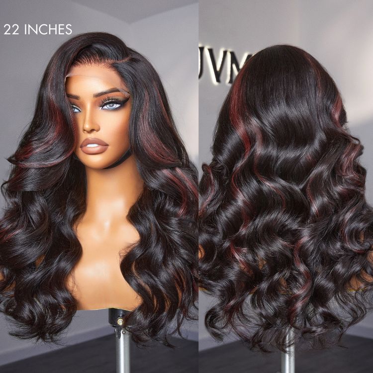 Dark Red Highlights C Part Loose Wave Glueless 5x5 Closure Lace Wig Ready to Go - US Only - Image 4