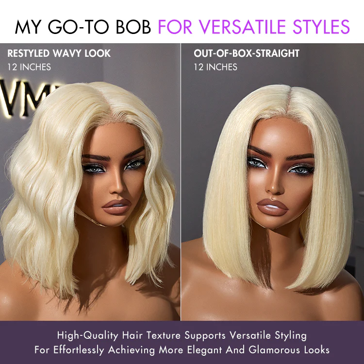 Easily Redyed 613 Blonde Blunt Cut Bob Wig Glueless Deep Middle Part 2x6 HD Lace Wig Pre-Cut Lace - Image 2