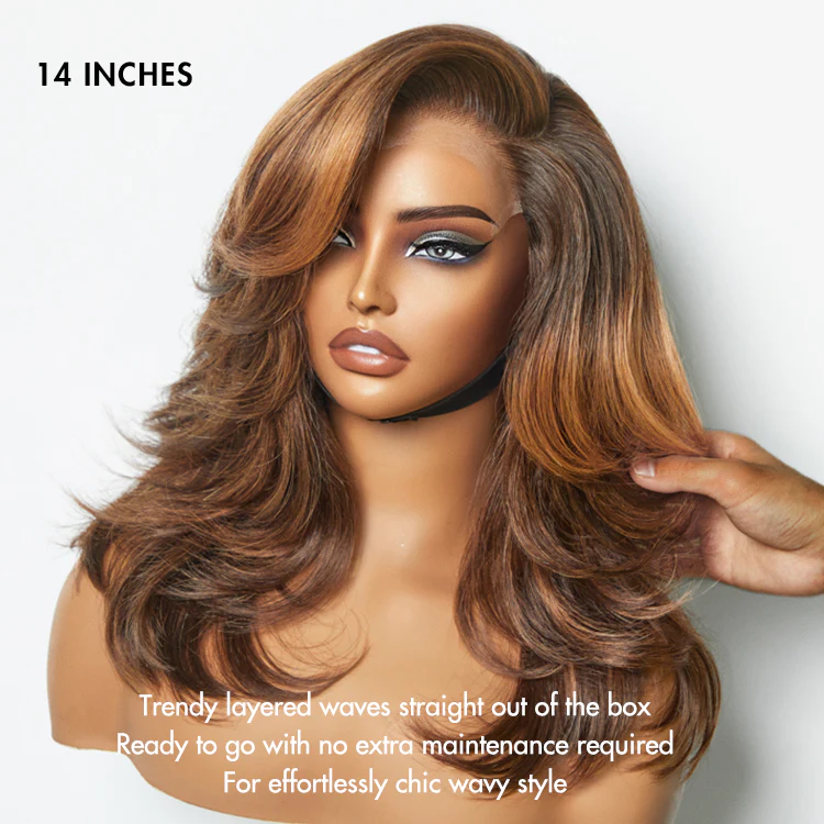 Effortlessly Chic Butterfly Cut Layered Wavy Glueless HD Minimalist Lace Short Wig - Image 13