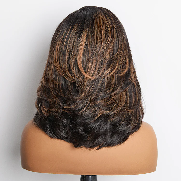 Effortlessly Chic Butterfly Cut Layered Wavy Glueless HD Minimalist Lace Short Wig - Image 21