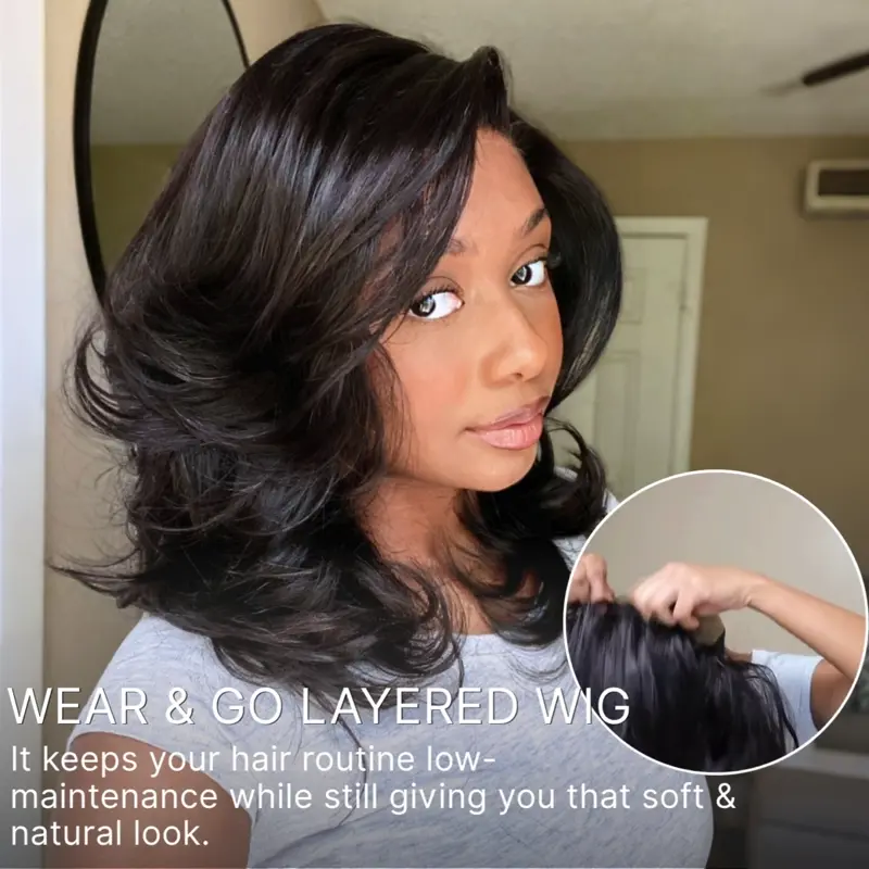 Effortlessly Chic Butterfly Cut Layered Wavy Glueless HD Minimalist Lace Short Wig - Image 3