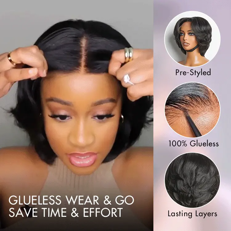 1 SEC INSTALL WIG | Elegant Boss Vibe Short Pixie Cut Natural Black / Ombre Brown Glueless Minimalist HD Lace Wig Pre Cut Lace - Image 3