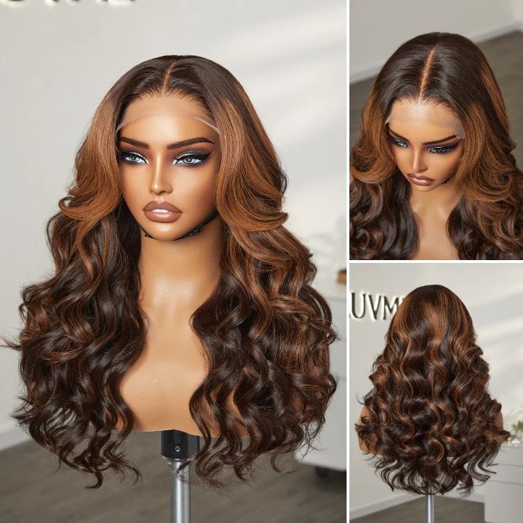 Luvme Hair 180% Density Elegant Copper Ombre Highlights Loose Body Wave Glueless 5x5 Closure Wig Breathable Cap - Image 2