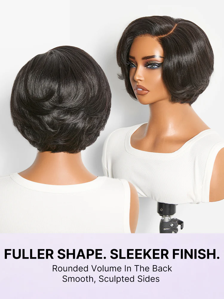 Elegant Natural Black Layered Short Pixie Cut Minimalist HD Lace Wig Pre-cut Lace - Image 5