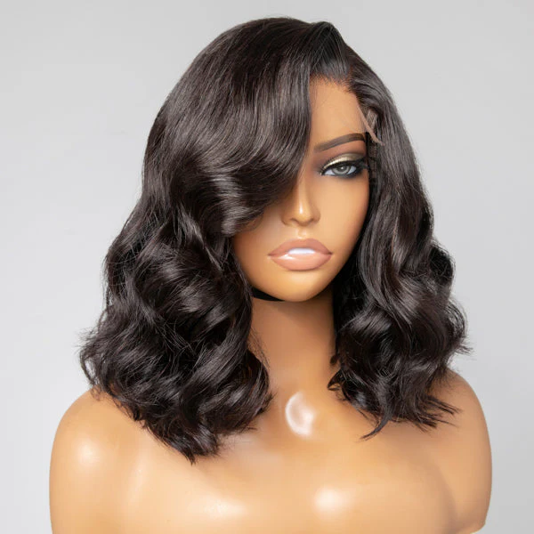 Elegant Natural Black Wavy Minimalist HD Lace Glueless C Part Short Wig 100% Human Hair - US Only - Image 3