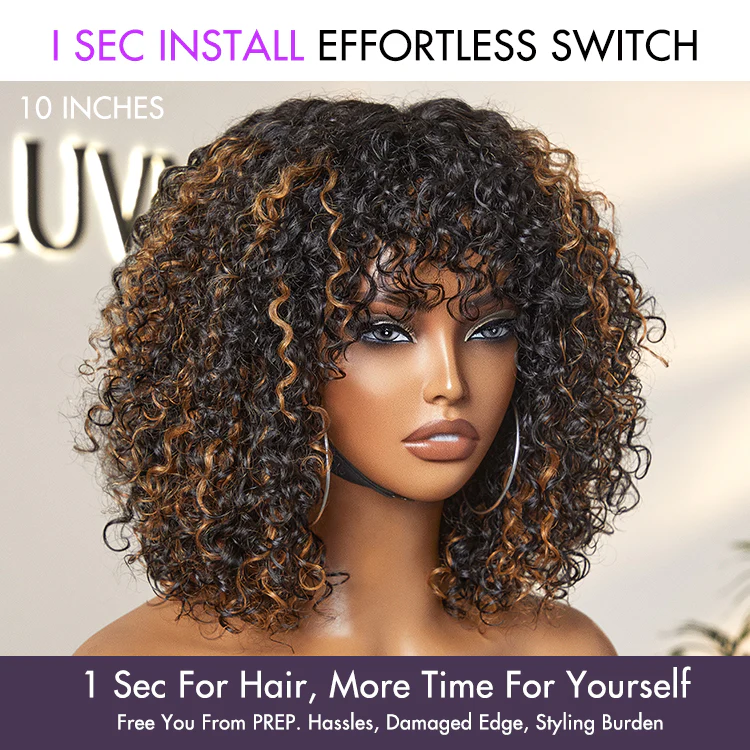 Exclusive Sale | Beginner Friendly Water Wave Minimalist Lace Glueless Short Wig with Bangs - Image 11