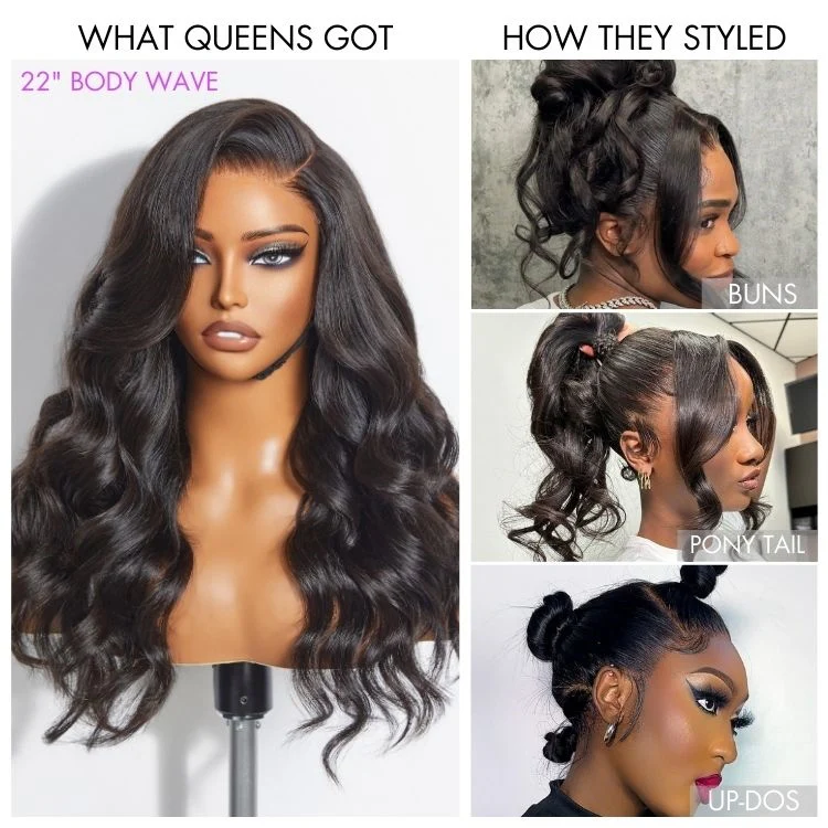 Exclusive Sale | Luvme Hair Full Lace Classy Natural Black Body Wave / Straight Free Parting Half Up Half Down Wig - Image 4