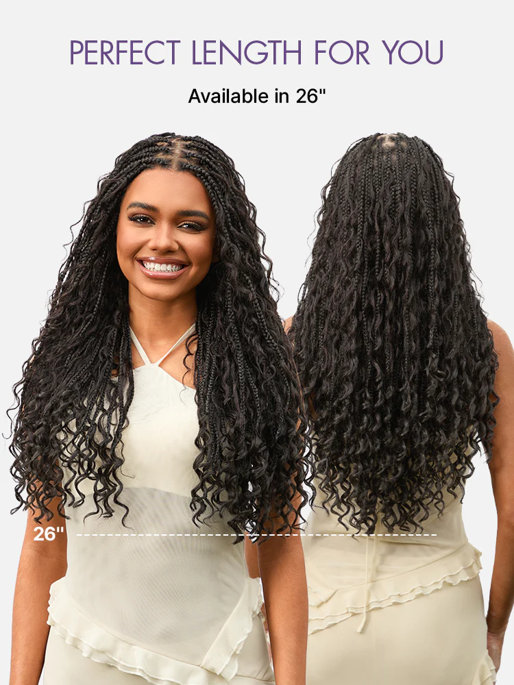 OwnScalp™ Light Weight Flexi-Fit Invisi Drawstring Cap Full Lace Knotless Boho Curls Braided Long Wig Super Natural Scalp Pre-Cut Lace - Image 10